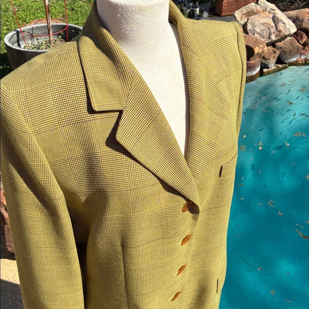 Linda Allard, Ellen Tracy Chartreuse Green Plaid Women's Blazer Jacket 12